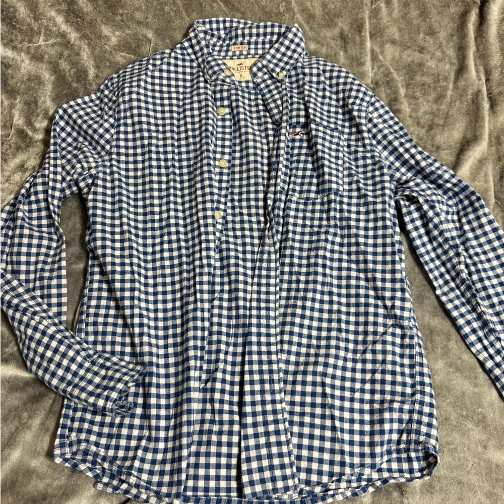 Hollister Men's Blue and White Checkered Shirt